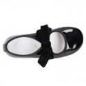 New Little Mary Janes angle style in BLACK patent leather with velvet ties.