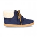 Autumn winter canvas casual ankle boots mountain style with fake hair lining.