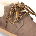 Autumn winter canvas casual ankle boots mountain style with fake hair lining.