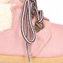 Autumn winter canvas casual ankle boots mountain style with fake hair lining.