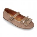 Little Mary Jane shoes with FRINGED design in Suede leather.