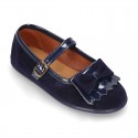 Little Mary Jane shoes with BOW and fringed design in Suede leather.