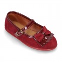 Little Mary Jane shoes with BOW and fringed design in Suede leather.