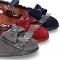 Little Mary Jane shoes with BOW and fringed design in Suede leather.