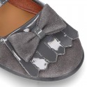 Little Mary Jane shoes with BOW and fringed design in Suede leather.