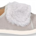 New Autumn-winter canvas FASHION tennis shoes with velcro closure and fake hair design.