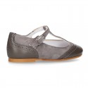 New T-strap little Mary Janes combined in soft suede leather with soft nappa leather.