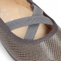 Autumn winter print canvas Ballet flat shoes with crossed ribbons.