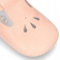 Soft Nappa leather little T-Strap shoes with chopped design for babies.