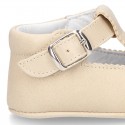 Soft Nappa leather little T-Strap shoes with chopped design for babies.