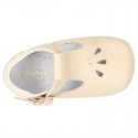 Soft Nappa leather little T-Strap shoes with chopped design for babies.