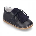 Little Classic Oxford style shoes with fringed design and flexible soles in combined leather.