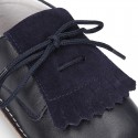 Little Classic Oxford style shoes with fringed design and flexible soles in combined leather.