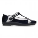 Little T strap Mary Jane shoes in patent leather.