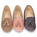 Autumn winter canvas Ballet flats with tassels.