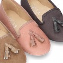 Autumn winter canvas Ballet flats with tassels.