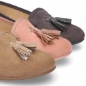 Autumn winter canvas Ballet flats with tassels.