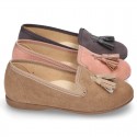 Autumn winter canvas Ballet flats with tassels.