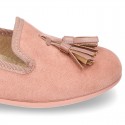 Autumn winter canvas Ballet flats with tassels.