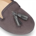 Autumn winter canvas Ballet flats with tassels.