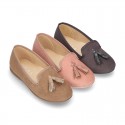 Autumn winter canvas Ballet flats with tassels.