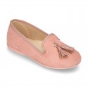 Autumn winter canvas Ballet flats with tassels.