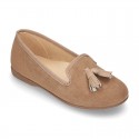 Autumn winter canvas Ballet flats with tassels.