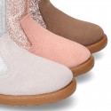 Autumn winter suede leather little ankle boots with GLITTER design.