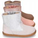 Autumn winter suede leather little ankle boots with GLITTER design.