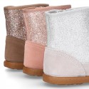 Autumn winter suede leather little ankle boots with GLITTER design.