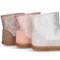 Autumn winter suede leather little ankle boots with GLITTER design.