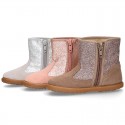 Autumn winter suede leather little ankle boots with GLITTER design.