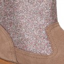 Autumn winter suede leather little ankle boots with GLITTER design.