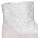 Autumn winter suede leather little ankle boots with GLITTER design.