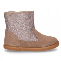 Autumn winter suede leather little ankle boots with GLITTER design.