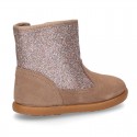 Autumn winter suede leather little ankle boots with GLITTER design.