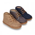 Autumn winter canvas Bootie shoes Moccasin wallabee style.