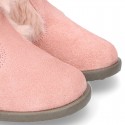 New PINK suede leather boots with FAKE HAIR design.