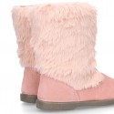 New PINK suede leather boots with FAKE HAIR design.