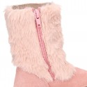 New PINK suede leather boots with FAKE HAIR design.