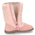 New PINK suede leather boots with FAKE HAIR design.