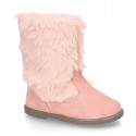 New PINK suede leather boots with FAKE HAIR design.