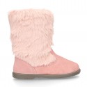 New PINK suede leather boots with FAKE HAIR design.