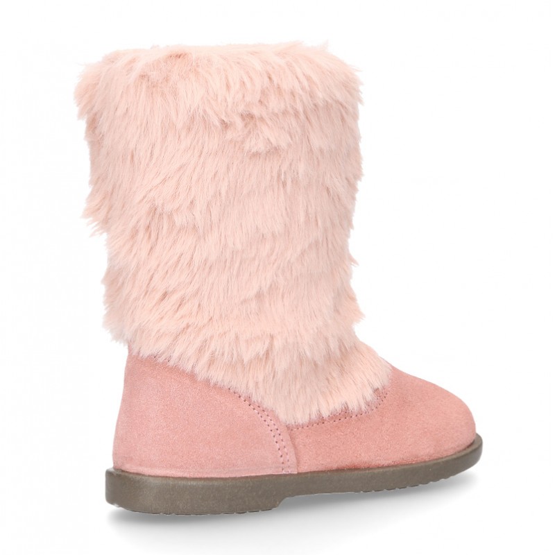 New PINK suede leather boots with FAKE HAIR design. X024 | OkaaSpain
