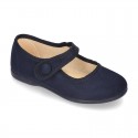 Autumn winter canvas little Mary Jane shoes with velcro strap and button.