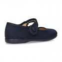 Autumn winter canvas little Mary Jane shoes with velcro strap and button.