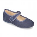 Autumn winter canvas little Mary Jane shoes with velcro strap and button.