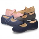 Autumn winter canvas little Mary Jane shoes with velcro strap and button.