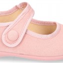 Autumn winter canvas little Mary Jane shoes with velcro strap and button.