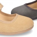 Autumn winter canvas little Mary Jane shoes with velcro strap and button.